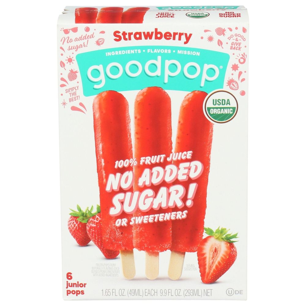 Goodpop Organic Strawberry No Added Sugar Fruit Bar, 9.9 Fluid Ounce -- 8 per case