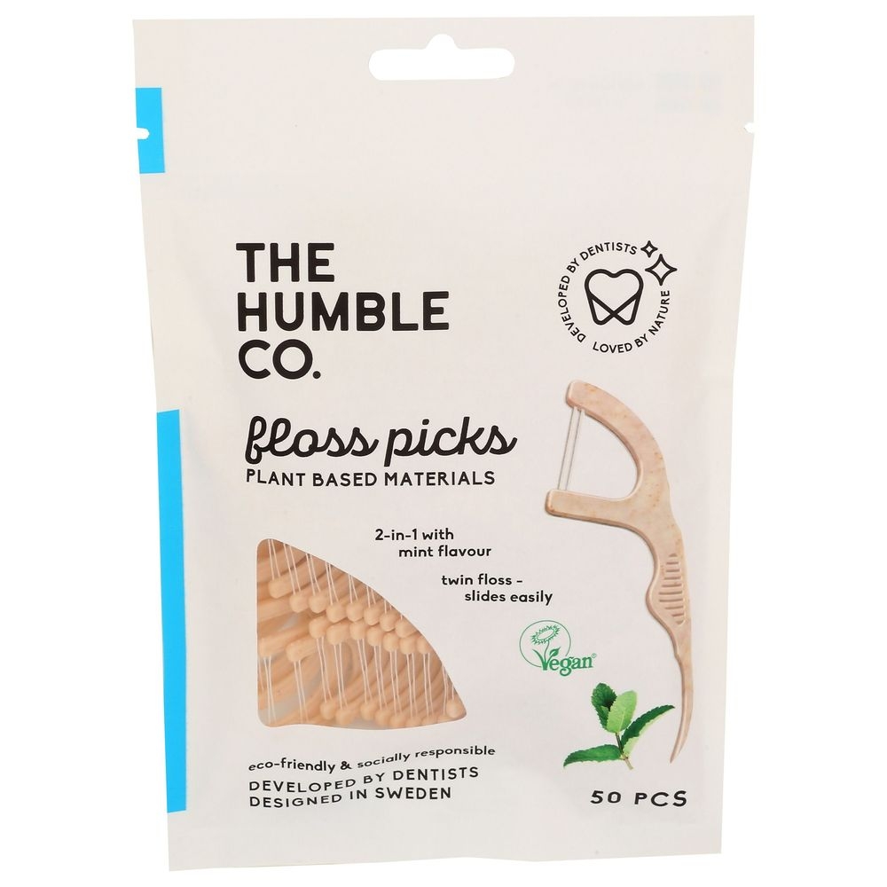 The Humble Co Eco Friendly 2 in 1 Mint Flavor Floss Picks, 50 count -- 4 per case