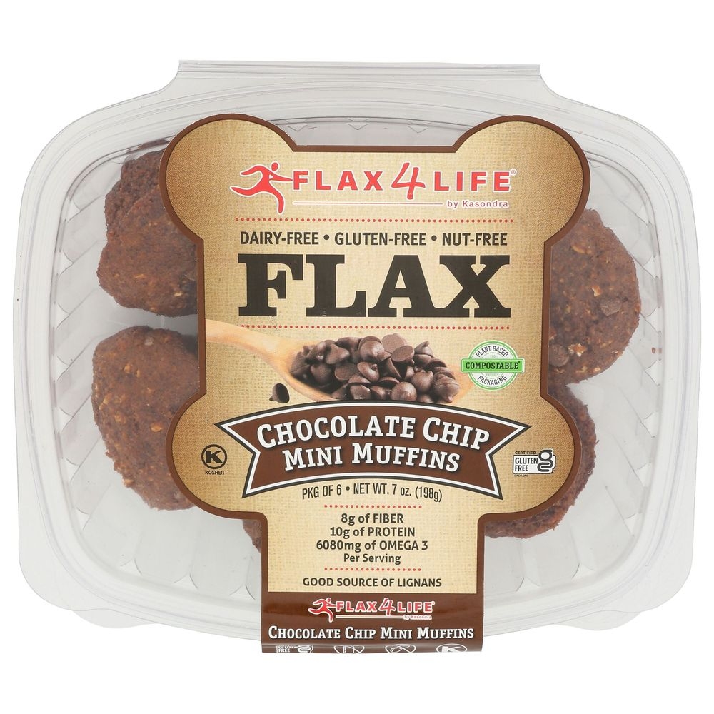 Flax4Life Chocolate Chip Mini Muffin, 7 Ounce -- 8 per case.
