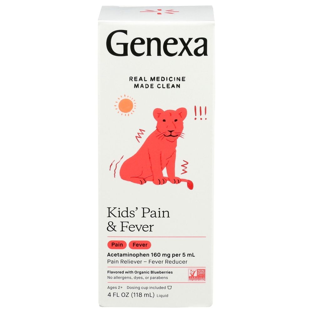 Genexa Kids Organic Blueberry Flavor Acetaminophen Pain and Fever Reducer, 4 Ounce
