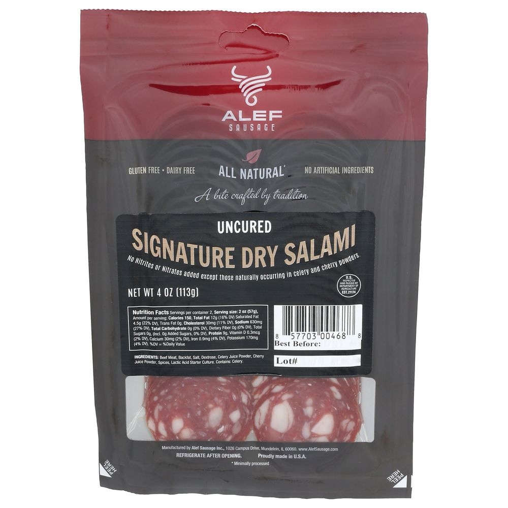 Alef Sausage All Natural Uncured Signature Dry Salami, 4 Ounce -- 10 per case