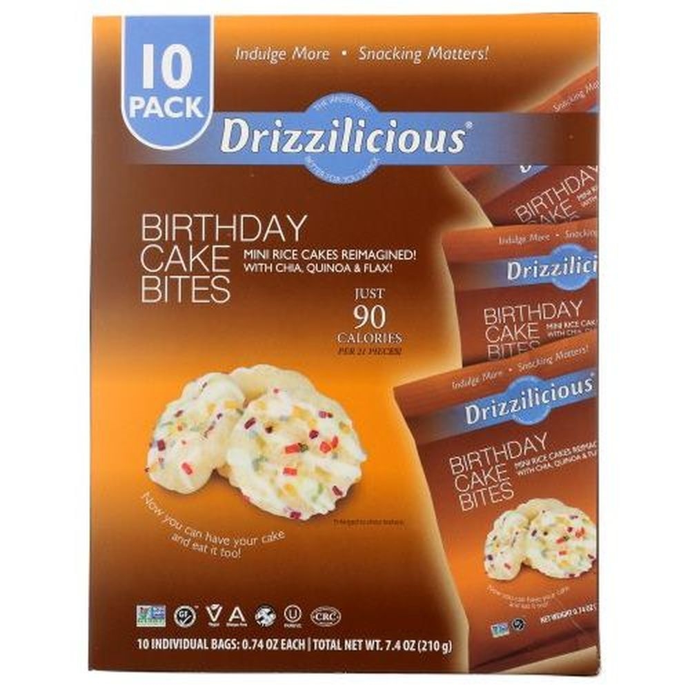 Drizzilicious Birthday Cake Bites Mini Rice Cake, 0.74 Ounce -- 6 per case