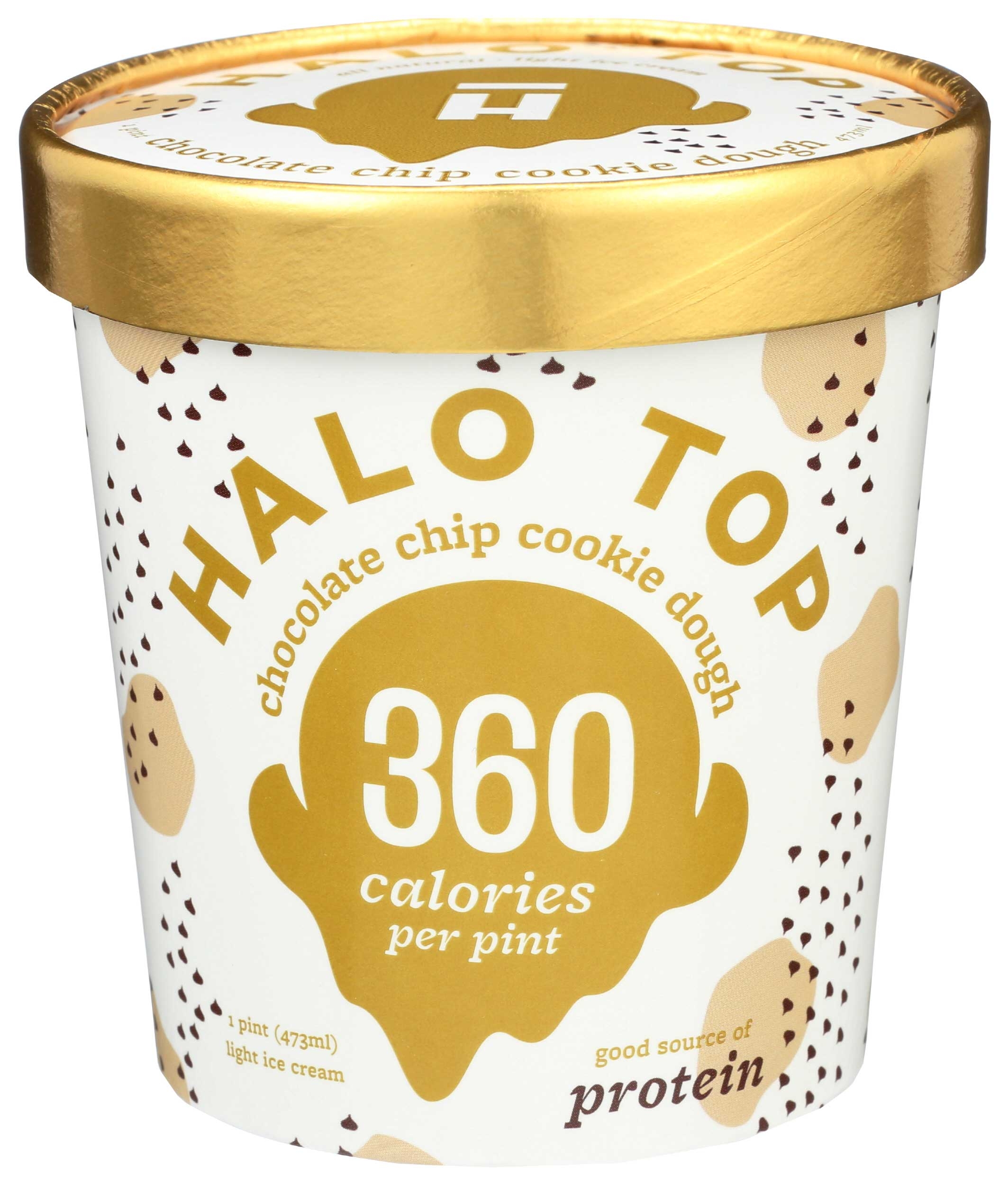 Halo Top Chocolate Chip Cookie Dough Light Ice Cream, 16 Fluid Ounce -- 8 per case