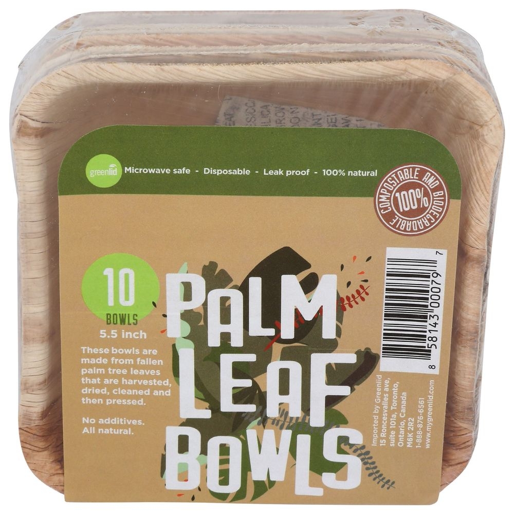 Greenlid Compostable 5.5 inch Square Palm Leaf Bowl, 10 count -- 8 per case