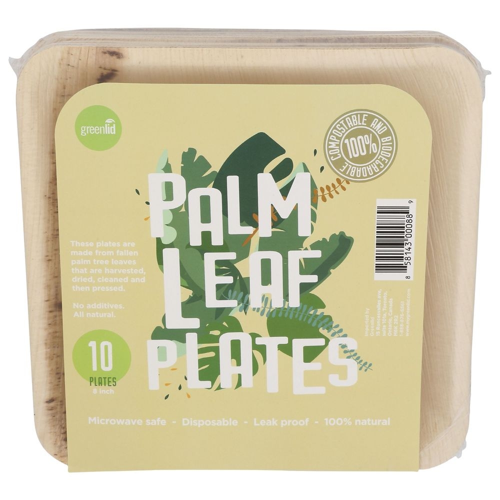 Greenlid Compostable 8 inch Square Palm Leaf Plates, 10 count -- 16 per case
