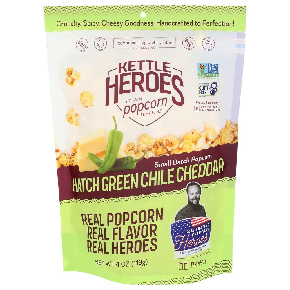 Kettle Heroes Hatch Green Chile Cheddar Popcorn, 4 Ounce -- 6 per case