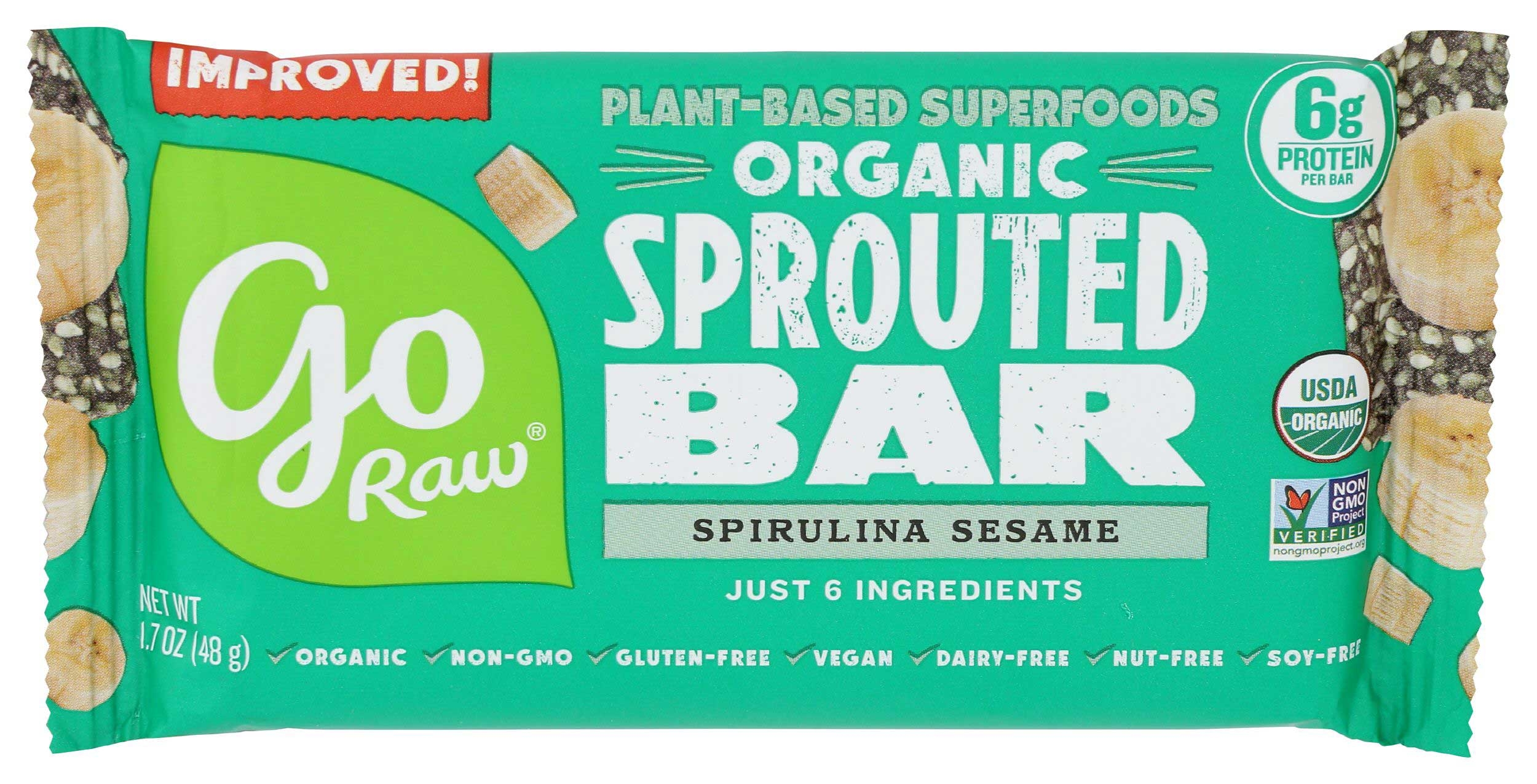 Go Raw Organic Spirulina Sesame Sprouted Bar, 1.7 Ounce -- 25 per case