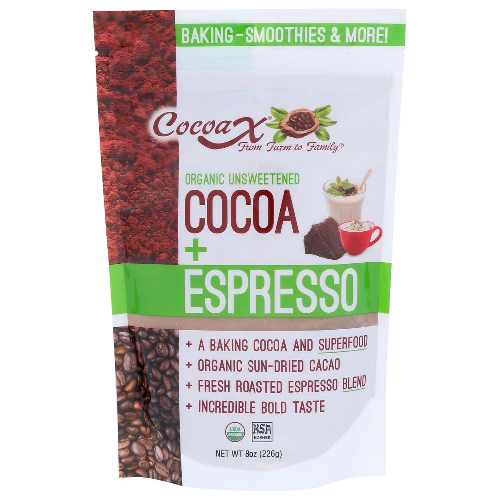 CocoaX Organic Unsweetened Cocoa and Espresso Baking Powder, 8 Fluid Ounce -- 6 per case