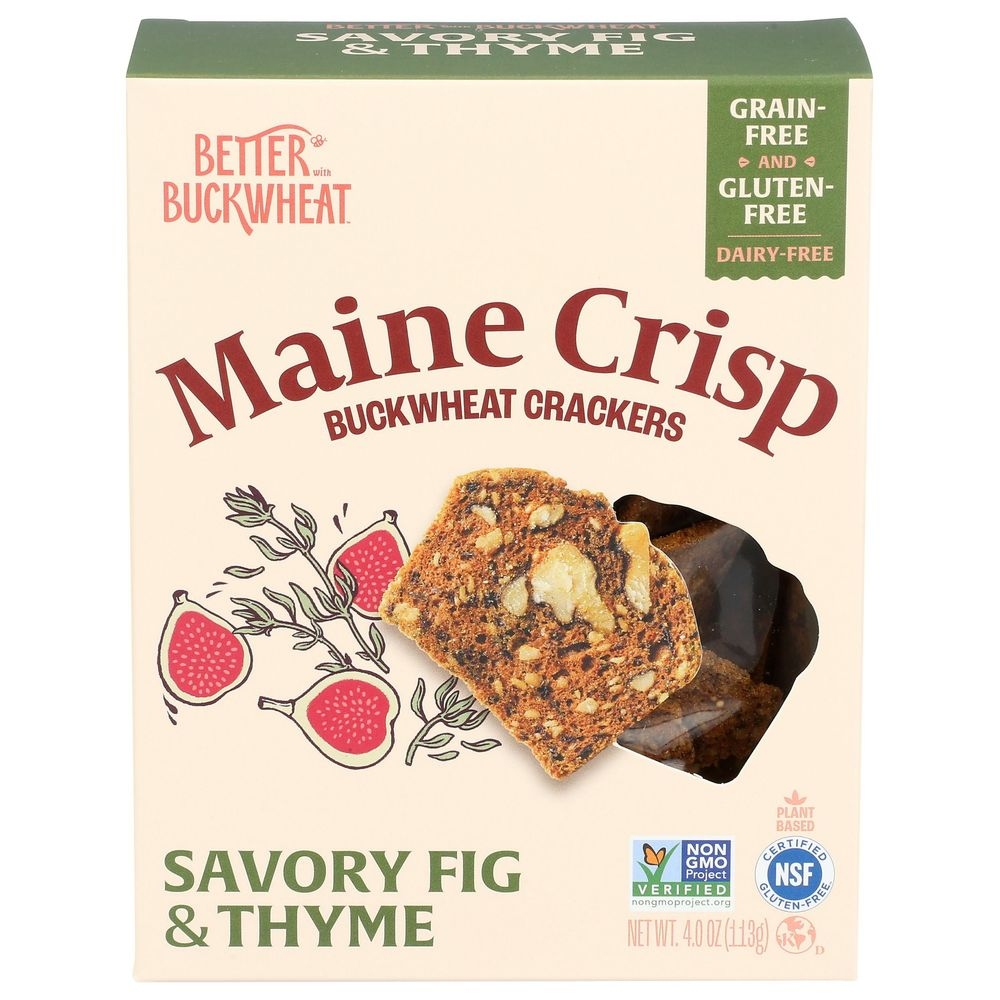 Better with Buckwheat Maine Crisp Savory Fig and Thyme Buckwheat Crackers, 4 Ounce -- 10 per case