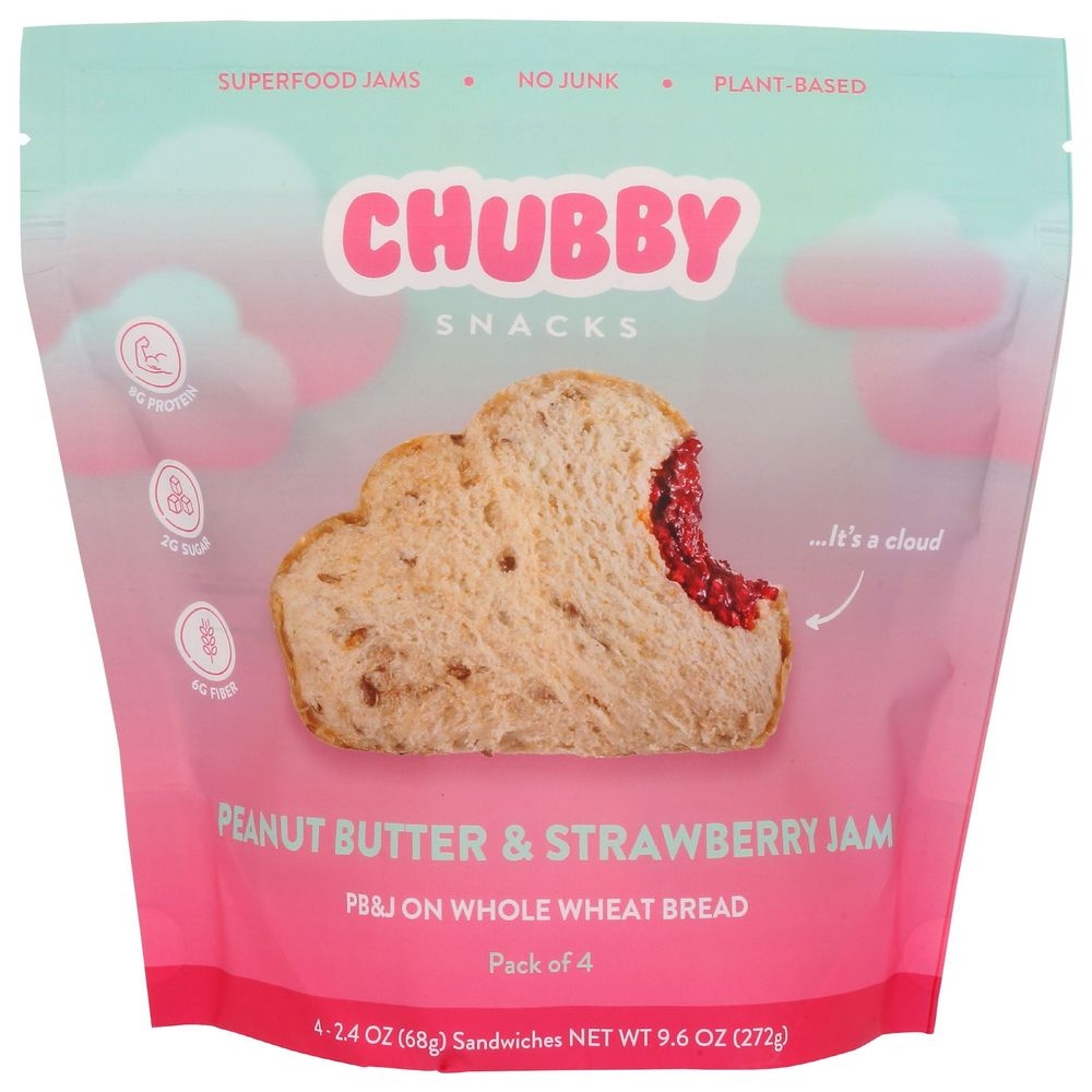 Chubby Peanut Butter and Strawberry Jam Whole Wheat Bread Sandwich, 9.6 Ounce -- 6 per case