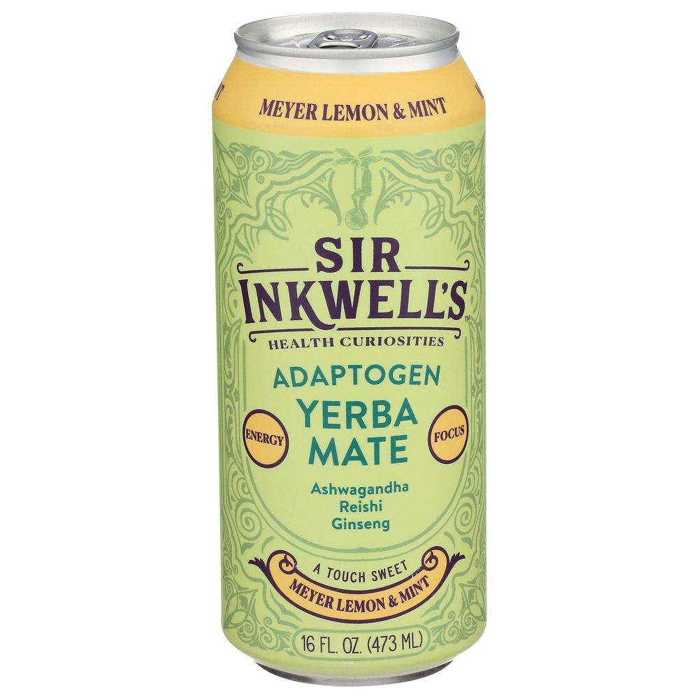 Sir Inkwells Meyer Lemon and Mint Adaptogen Yerba Mate, 16 Fluid Ounce -- 12 per case