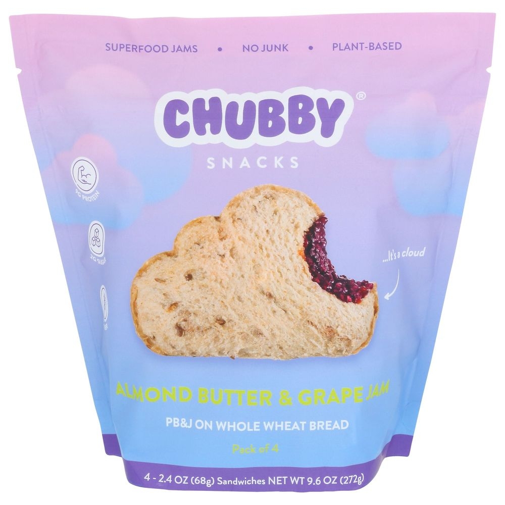 Chubby Almond Butter and Grape Jam Whole Wheat Bread Sandwich, 9.6 Ounce -- 6 per case