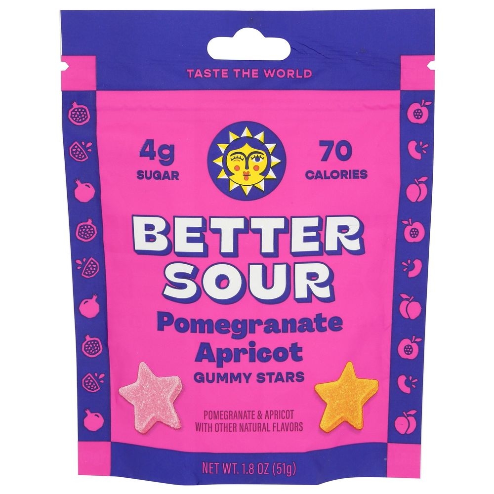 Better Sour Pomegranate Apricot Stars Gummy Candy, 1.8 Ounce -- 10 per case