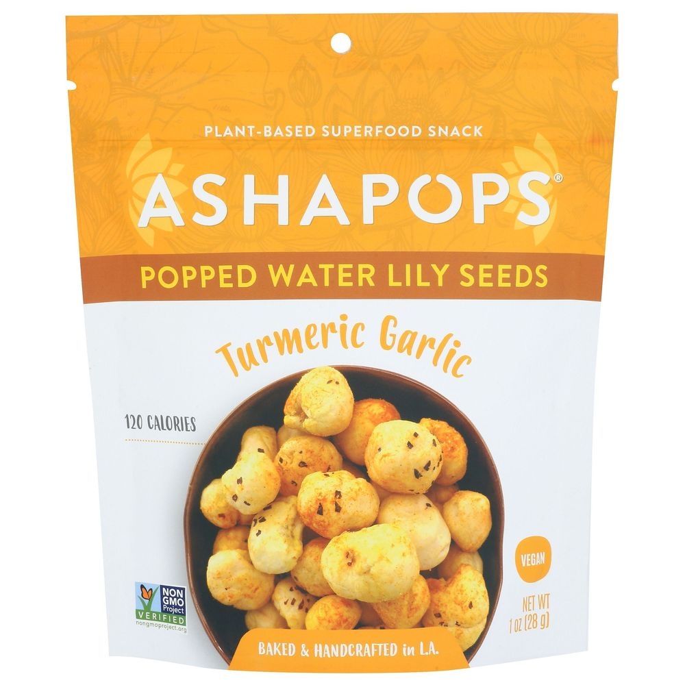AshaPops Turmeric Garlic Popped Water Lily Seeds, 1 Ounce -- 6 per case