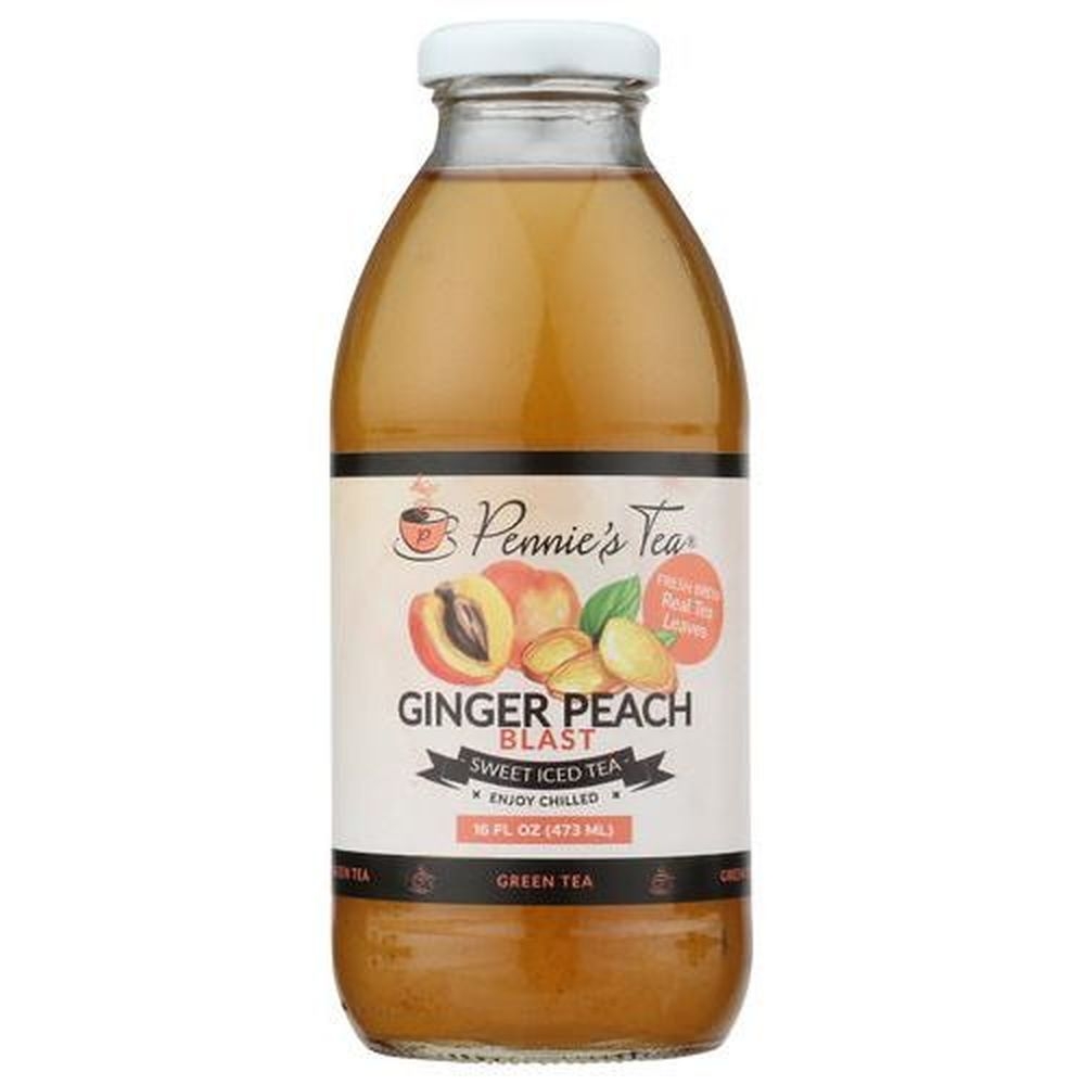Pennies Tea Ginger Peach Blast Sweet Iced Green Tea, 16 Fluid Ounce -- 12 per case