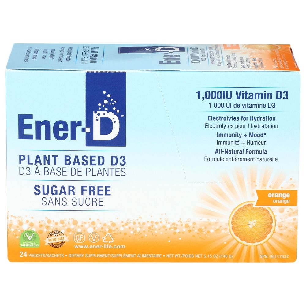 Ener D 1000IU Vitamin D3 Orange Sugar Free Drink Mix, 24 count