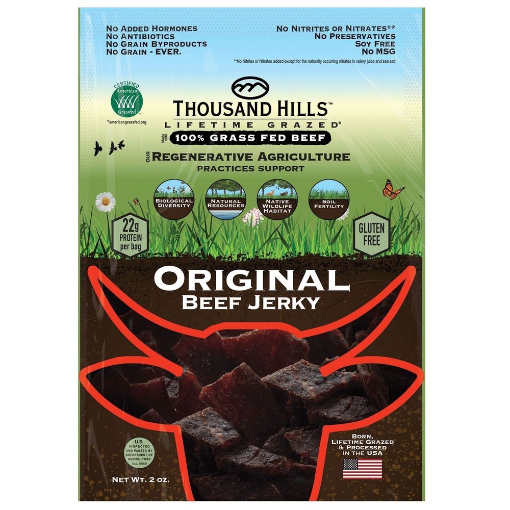 Thousand Hills Lifetime Grazed Grass Fed Original Beef Jerky, 2 Ounce -- 12 per case