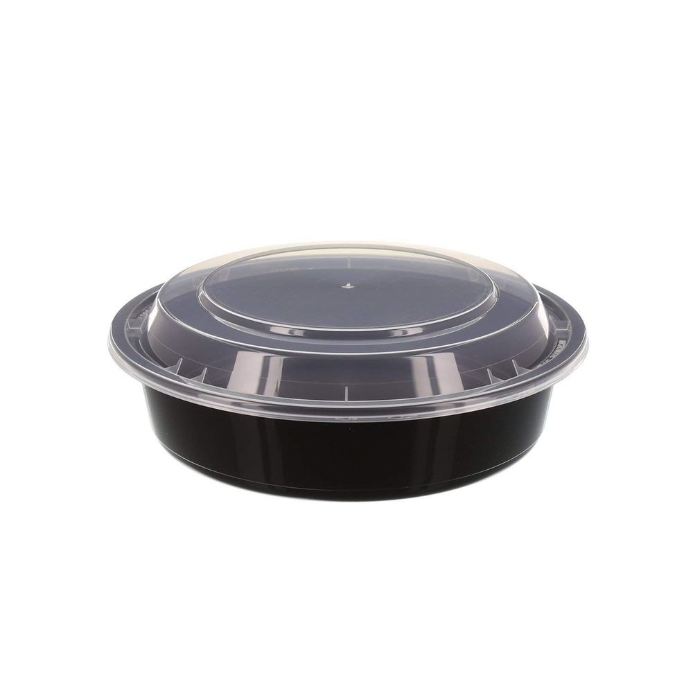 Tripak Round Black Base Clear Lid Microwaveable Container - Combo Pack, 7 inch -- 150 per case.