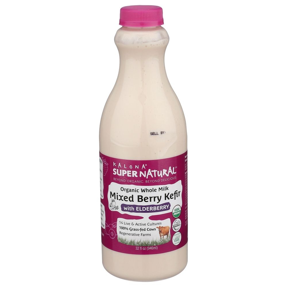 Kalona Supernatural Organic Whole Milk Mixed Berry Kefir with Elderberry, 32 Ounce -- 6 per case