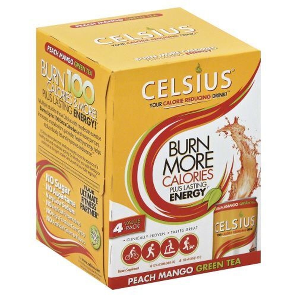 Celsius Drink Peach Mango Green Tea Beverage, 48 Fluid Ounce -- 6 per case