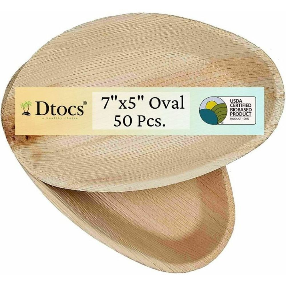 Dtocs Palm Leaf 5 inch x 7 inch Oval Disposable Plate -- 50 per case