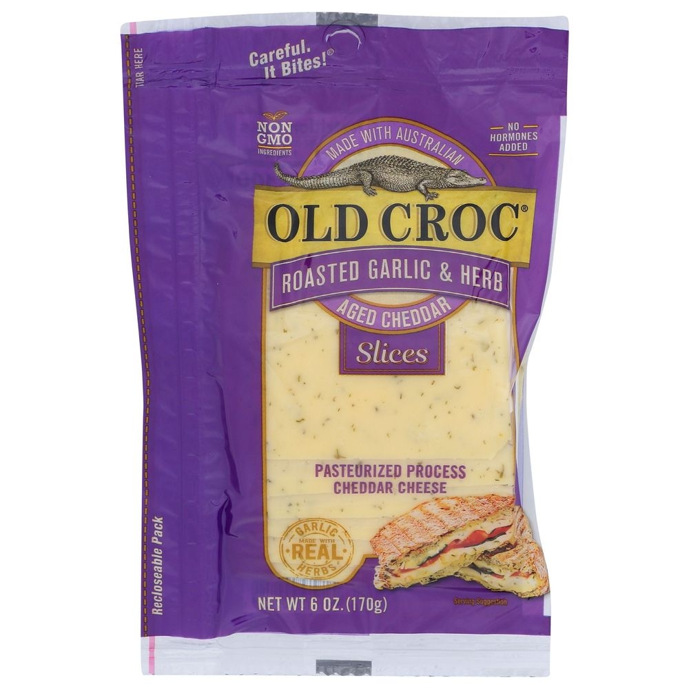 Old Croc Roasted Garlic and Herb Aged Cheddar Cheese Slices, 6 Ounce -- 11 per case