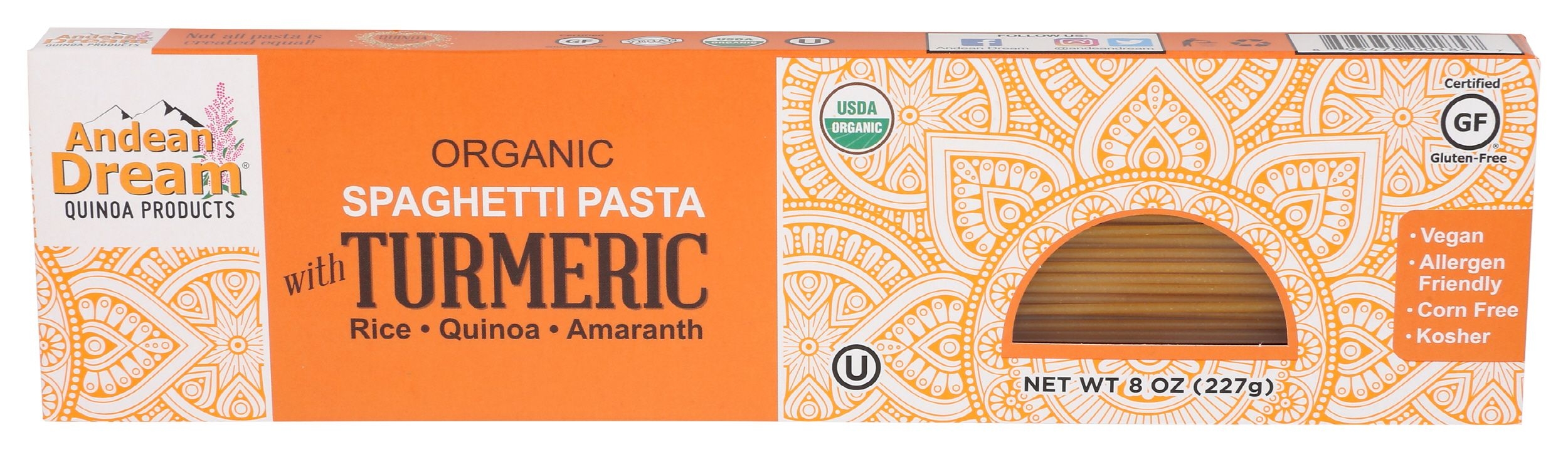 Andean Dream Organic Spaghetti with Turmeric, 8 Ounce -- 12 per case
