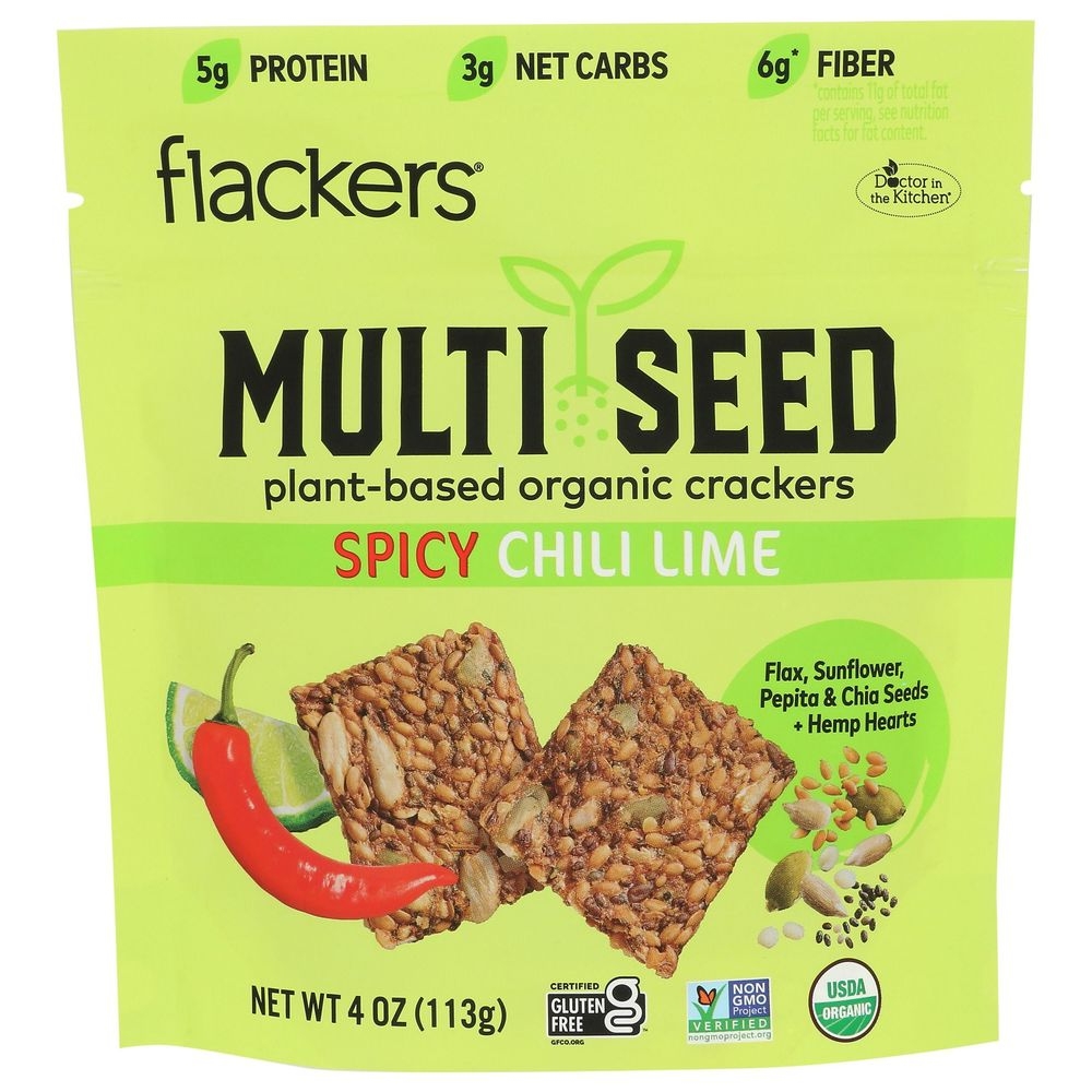 Flackers Organic Plant-Based Spicy Chili Lime Multi Seed Cracker, 4 Ounce -- 6 per case