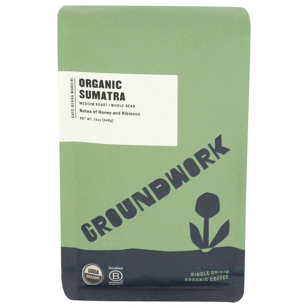 Groundwork Organic Medium Roast Sumatra Whole Bean Coffee, 12 Ounce -- 6 per case