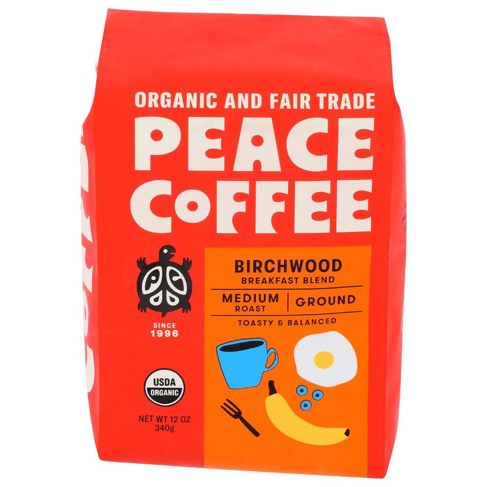 Peace Coffee Organic Birchwood Breakfast Blend Medium Roast Ground Coffee, 12 Ounce -- 6 per case
