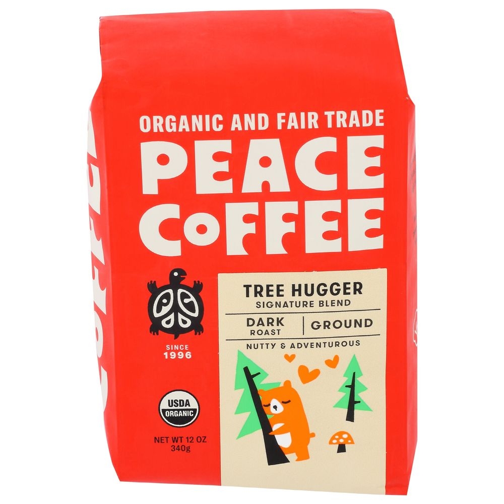 Peace Coffee Organic Tree Hugger Signature Blend Dark Roast Ground Coffee, 12 Ounce -- 6 per case