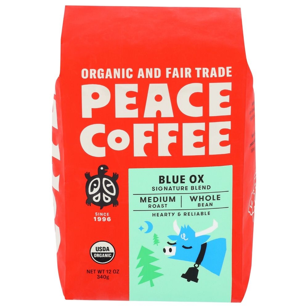 Peace Organic Blue Ox Medium Roast Whole Bean Coffee, 12 Ounce -- 6 per case