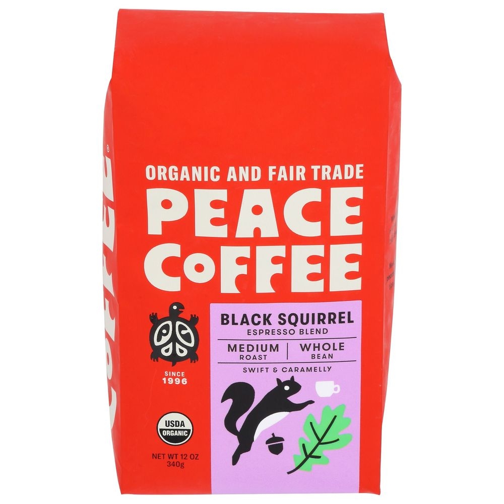 Peace Coffee Black Squirrel Medium Roast Whole Bean Coffee, 12 Ounce -- 6 per case