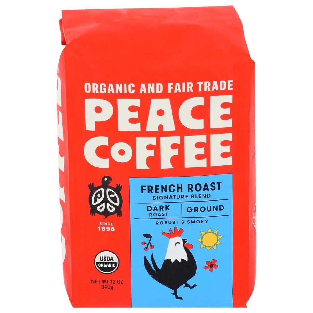 Peace Coffee Dark French Roast Ground Coffee, 12 Ounce -- 6 per case