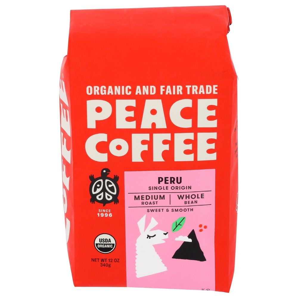 Peace Organic Peruvian Blend Medium Roast Whole Bean Coffee, 12 Ounce -- 6 per case