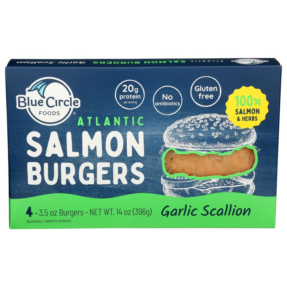 Blue Circle Foods Garlic Scallion Atlantic Salmon Burger, 14 Ounce -- 12 per case