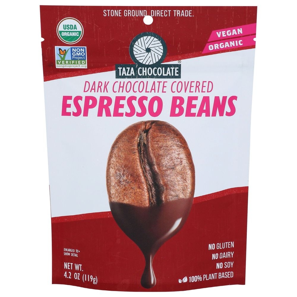 Taza Chocolate Organic Dark Chocolate Covered Espresso Beans, 3.5 Ounce -- 12 per case