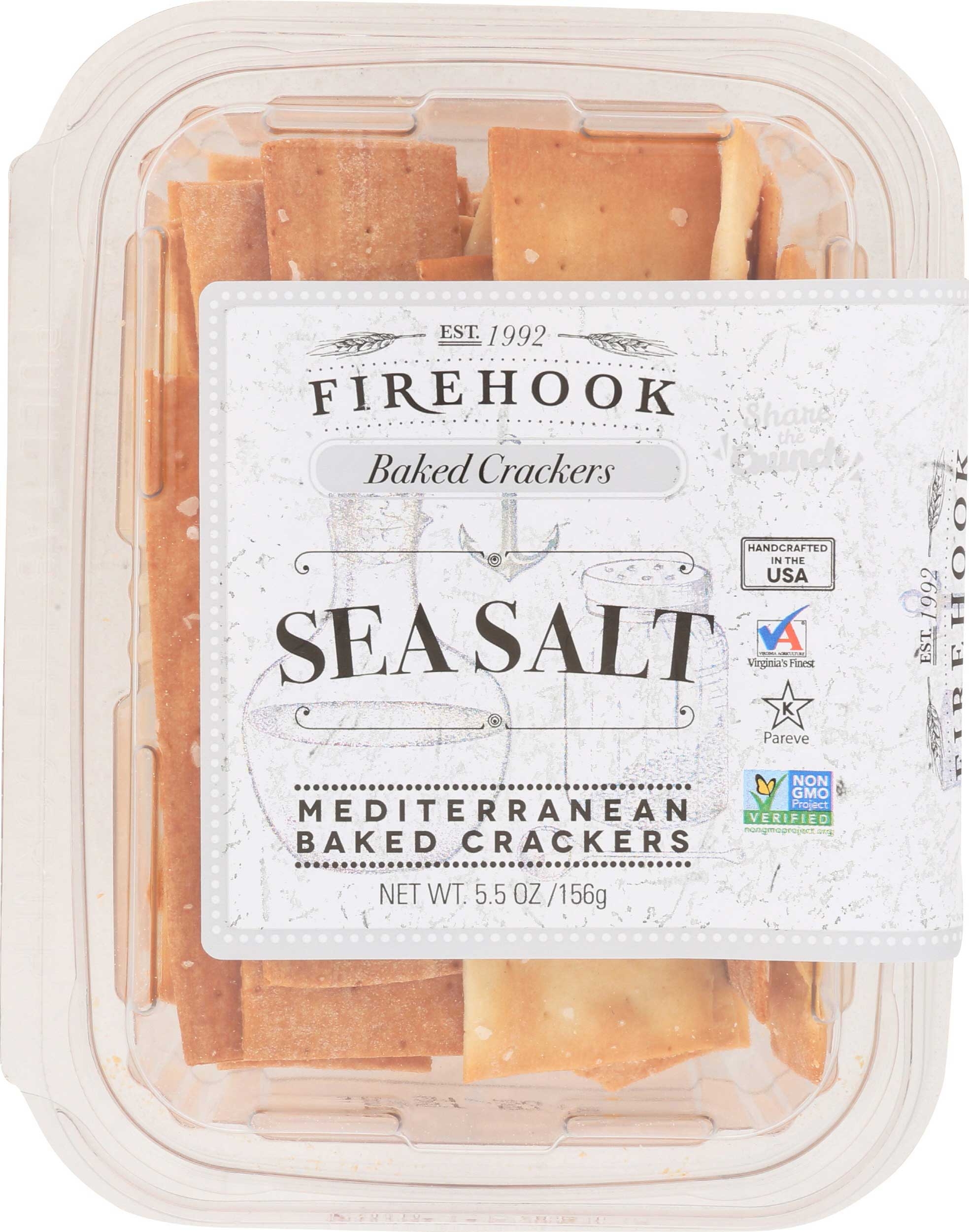 Firehook Sea Salt Mediterranean Baked Crackers, 5.5 Ounce Snack Box -- 8 per case