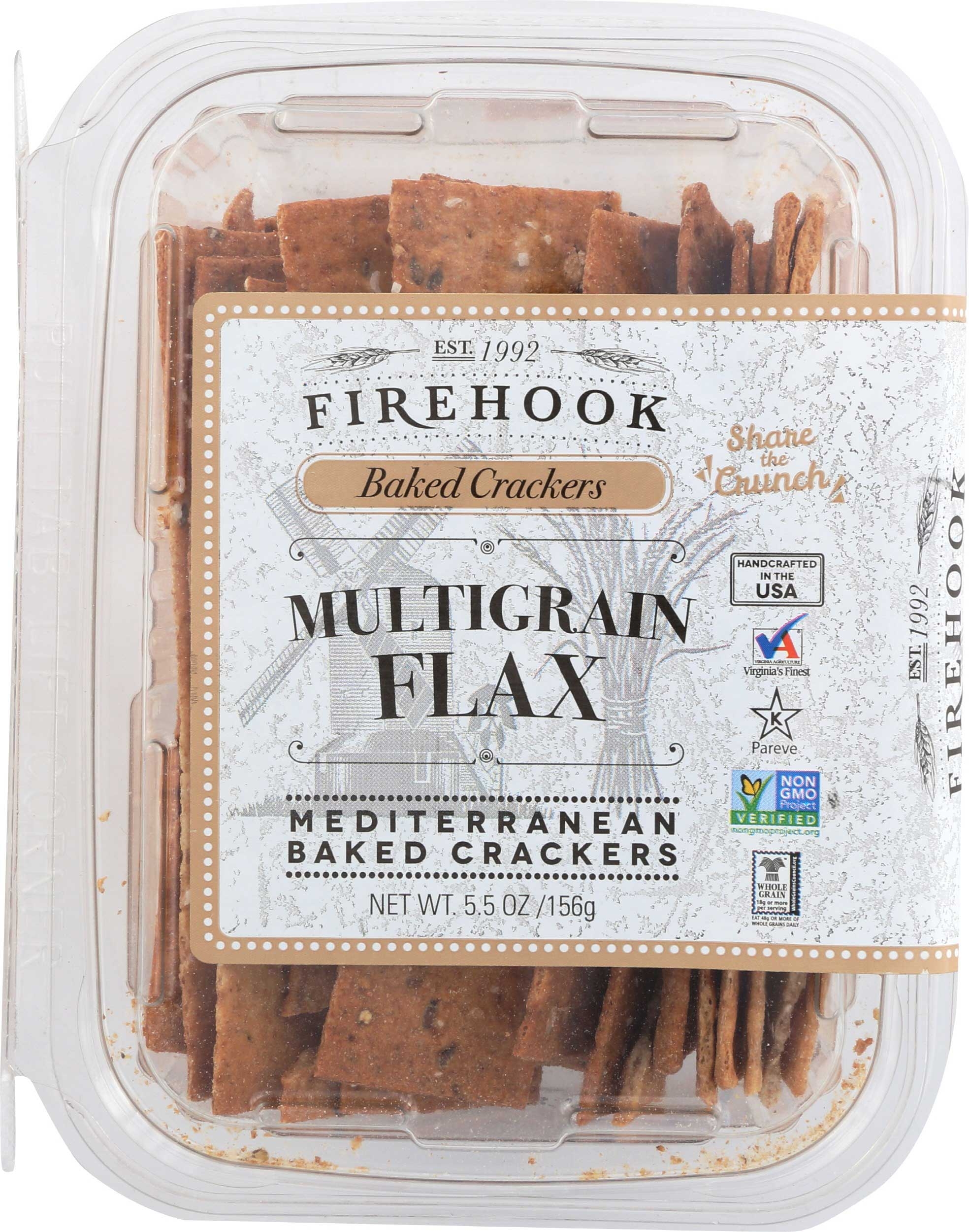 Firehook Multigrain Flax Mediterranean Baked Crackers, 5.5 Ounce Snack Box -- 8 per case