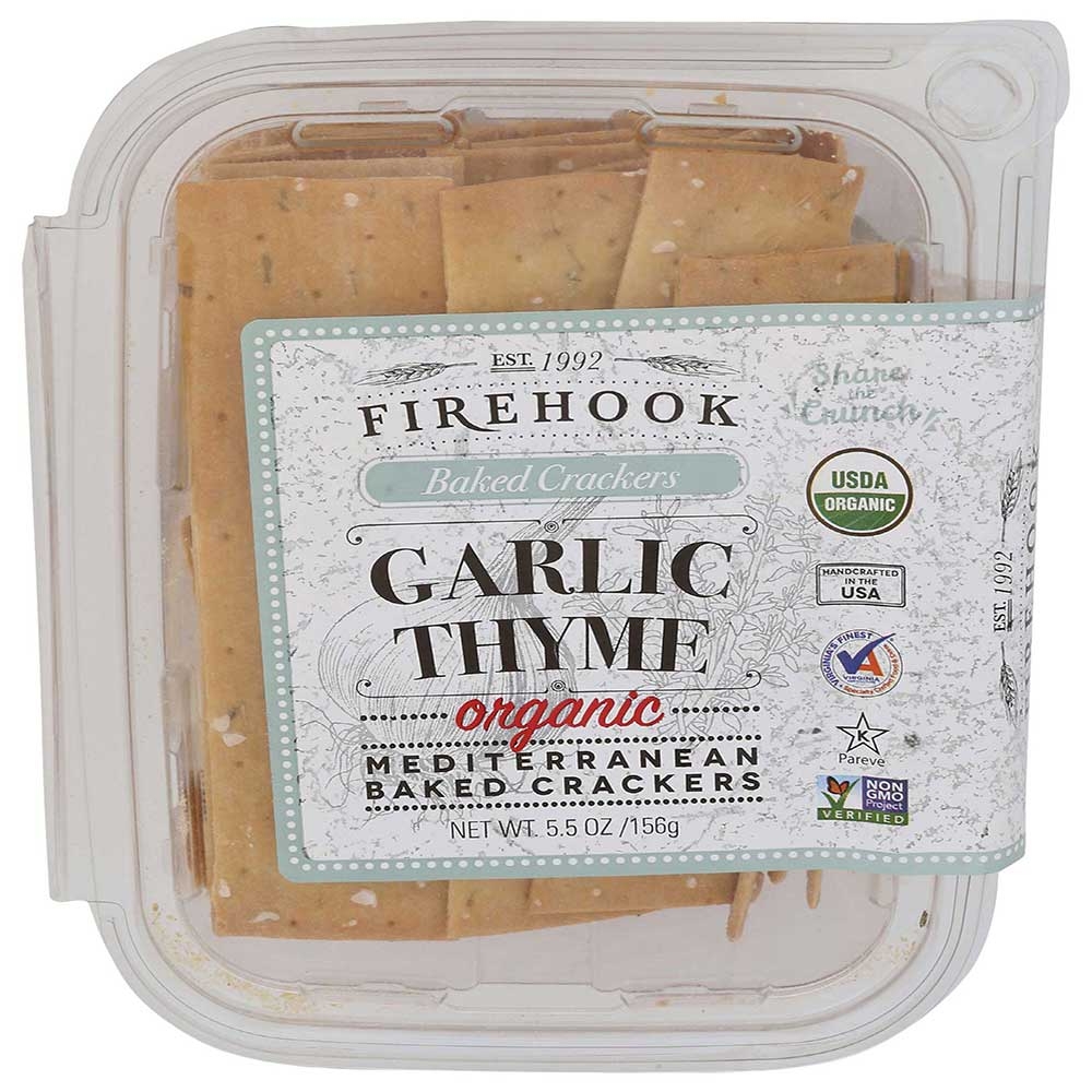 Firehook Organic Garlic and Thyme Mediterranean Baked Crackers, 5.5 Ounce -- 8 per case