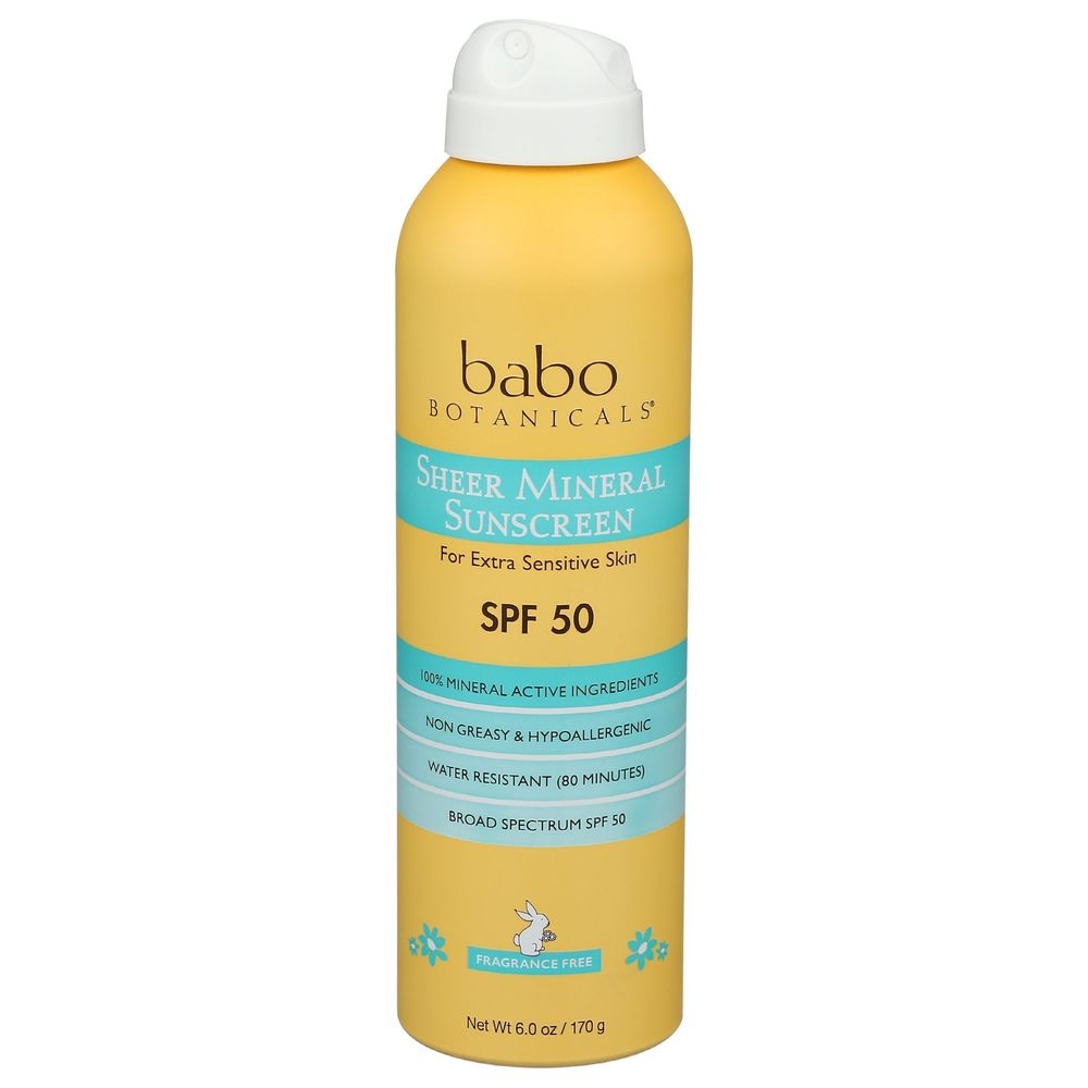 Babo Botanical SPF 50 Sheer Mineral Sunscreen Spray for Sensitive Skin, 6 Ounce
