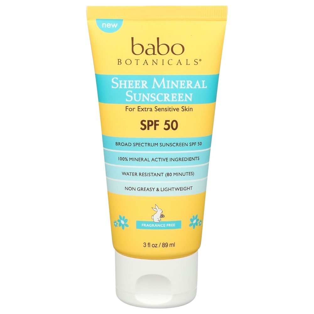 Babo Botanical SPF 50 Sheer Mineral Sunscreen Lotion for Sensitive Skin, 3 Fluid Ounce