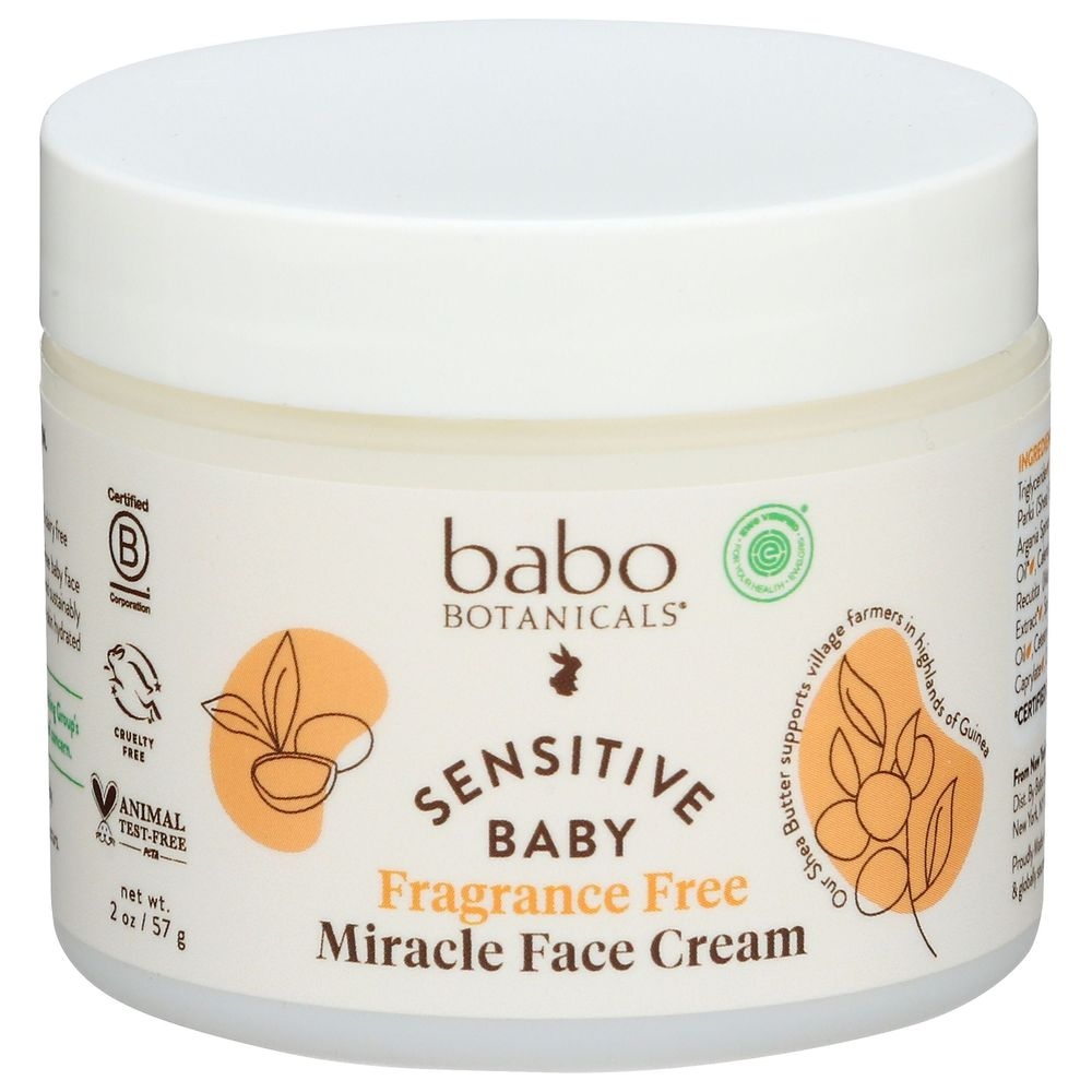Babo Botanicals Sensitive Baby Fragrance Free Miracle Face Cream, 2 Ounce