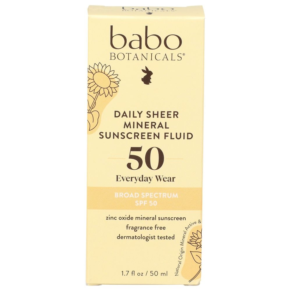 Babo Botanical SPF 50 Daily Sheer Mineral Sunscreen Fluid, 1.7 Fluid Ounce