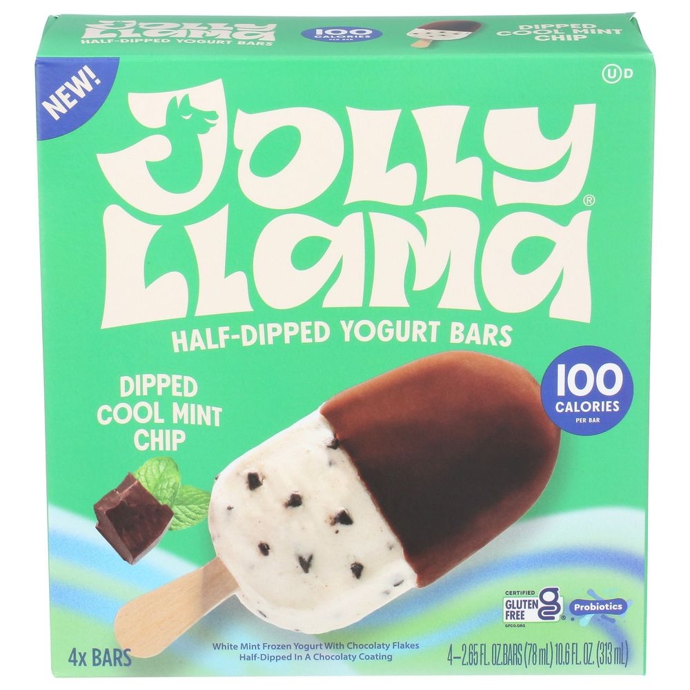 Jolly Llama Half Dipped Cool Mint Chip Yogurt Bar, 10.6 Fluid Ounce -- 8 per case