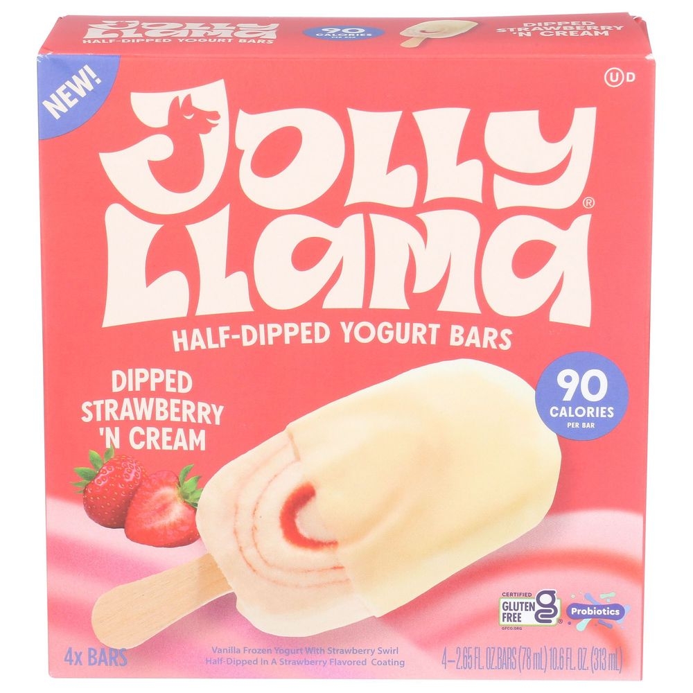 Jolly Llama Half Dipped Strawberry N Cream Yogurt Bar, 10.6 Fluid Ounce -- 8 per case