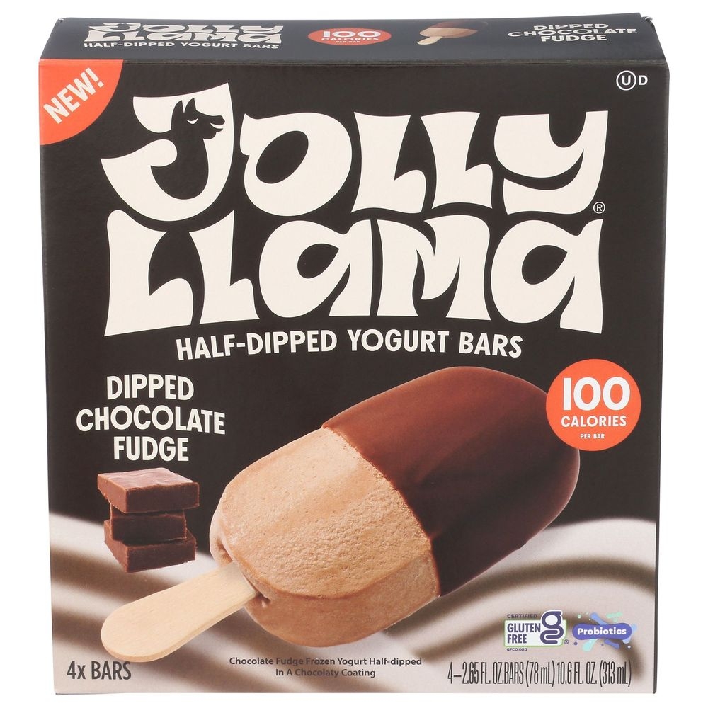 Jolly Llama Half Dipped Chocolate Fudge Yogurt Bar, 10.6 Fluid Ounce -- 8 per case