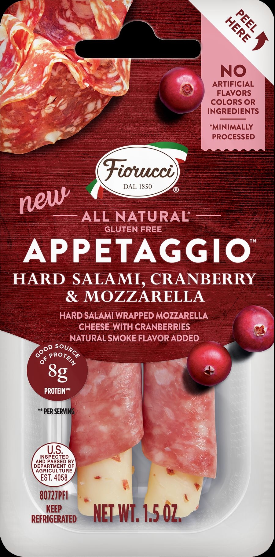 Fiorucci Hard Salami Cranberry and Mozzarella Appetaggio, 1.5 Ounce -- 16 per case