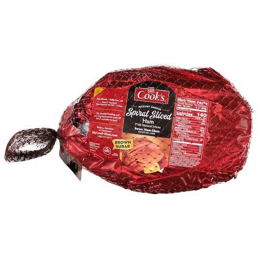 Cooks Fully Cooked Brown Sugar Hickory Smoked Spiral Sliced Half Ham, 10.977 Pound -- 4 per case