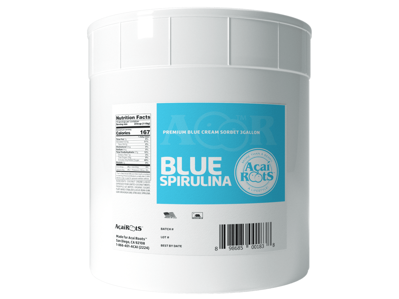 Acai Roots Premium Blue Cream Sorbet, 20 Pound